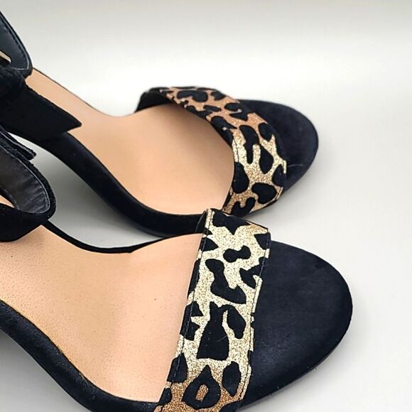 Torrid Black Velvet Ankle Strap Heels & Gold Glitter Leopard Print Peep Toe, 10W - Picture 4 of 11